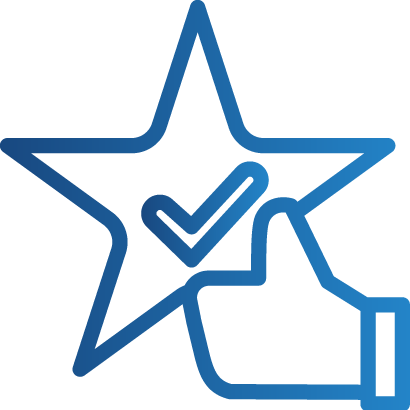 Thumbs up in front a star with a check mark